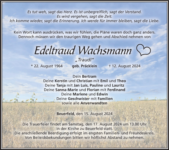 Anzeige von Edeltraud Wachsmann von MGO