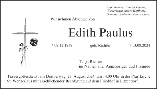 Anzeige von Edith Paulus von MGO