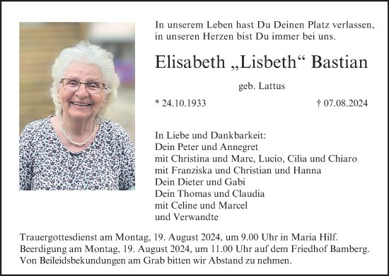 Anzeige von Elisabeth Bastian von MGO