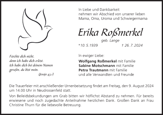 Anzeige von Erika Roßmerkel von MGO