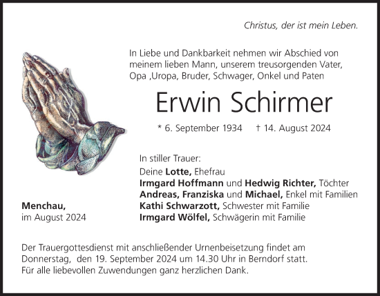 Anzeige von Erwin Schirmer von MGO
