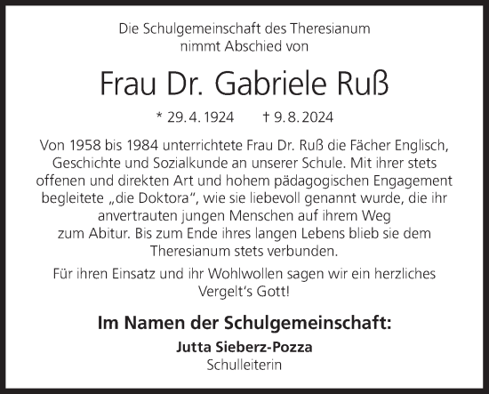 Anzeige von Gabriele Ruß von MGO