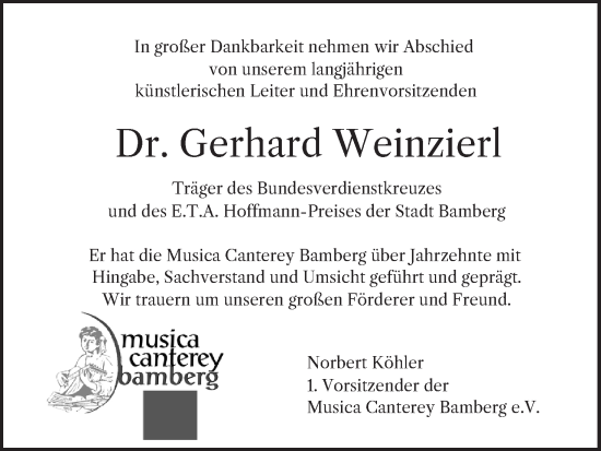Anzeige von Gerhard Weinzierl von MGO