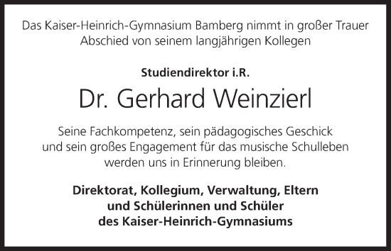 Anzeige von Gerhard Weinzierl von MGO