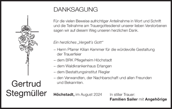 Anzeige von Gertrud Stegmüller von MGO