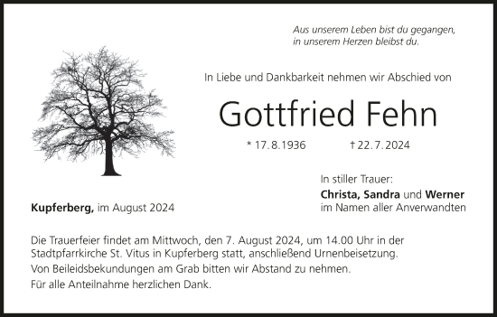 Anzeige von Gottfried Fehn von MGO