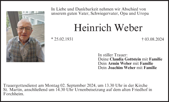 Anzeige von Heinrich Weber von MGO