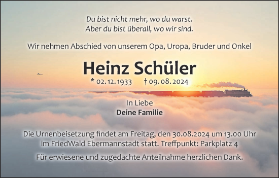 Anzeige von Heinz Schüler von MGO