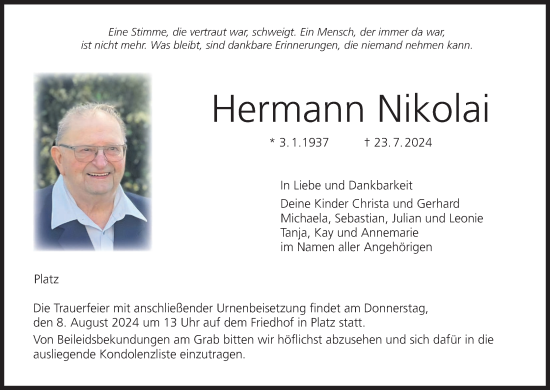 Anzeige von Hermann Nikolai von MGO