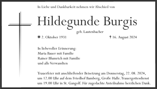 Anzeige von Hildegunde Burgis von MGO
