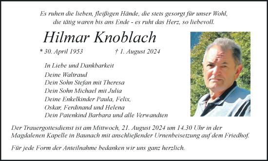 Anzeige von Hilmar Knoblach von MGO