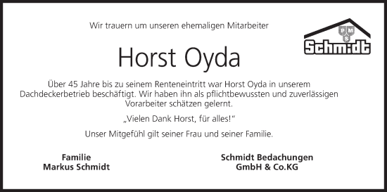 Anzeige von Horst Oyda von MGO