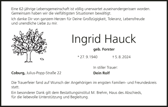 Anzeige von Ingrid Hauck von MGO