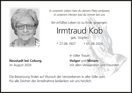 Anzeige von Irmtraud Kob von MGO