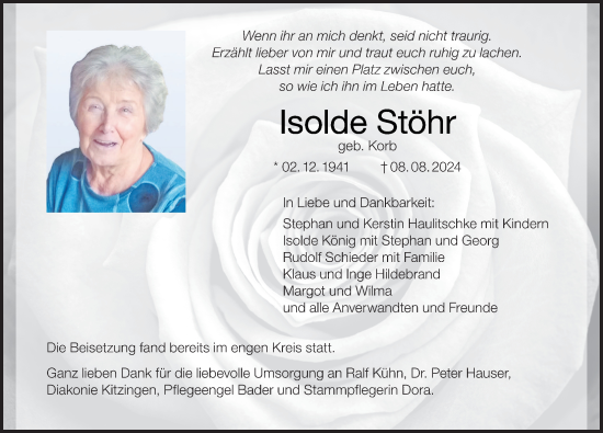 Anzeige von Isolde Stöhr von MGO