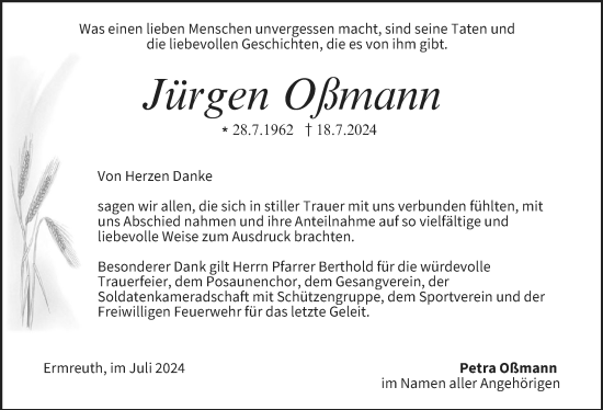 Anzeige von Jürgen Oßmann von MGO