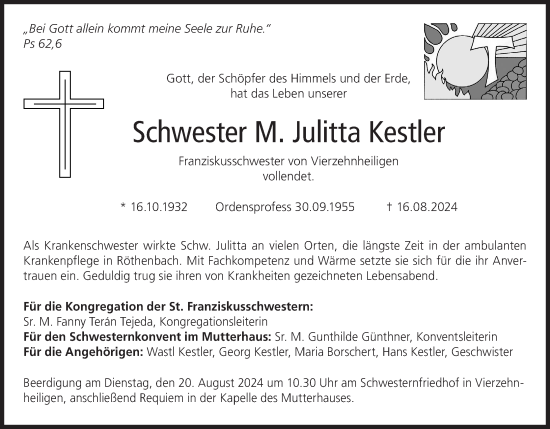 Anzeige von Julitta Kestler von MGO