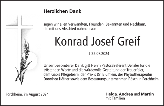 Anzeige von Konrad Josef Greif von MGO