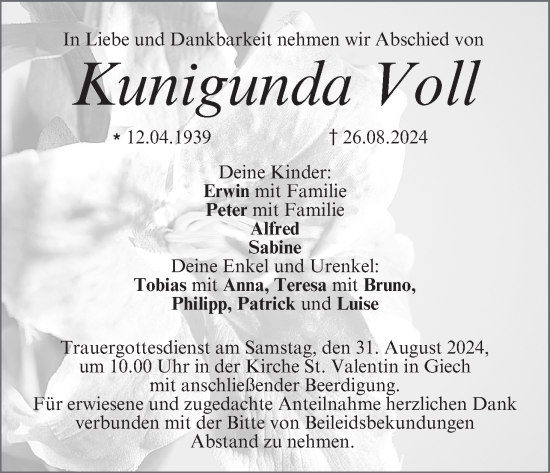 Anzeige von Kunigunda Voll von MGO