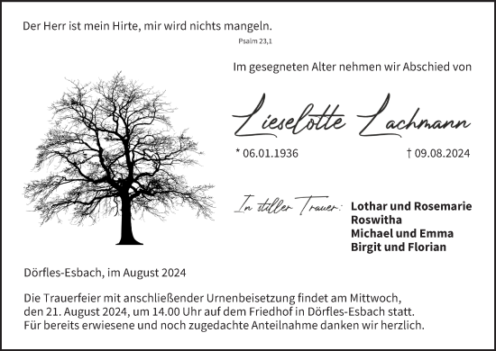 Anzeige von Lieselotte Lachmann von MGO