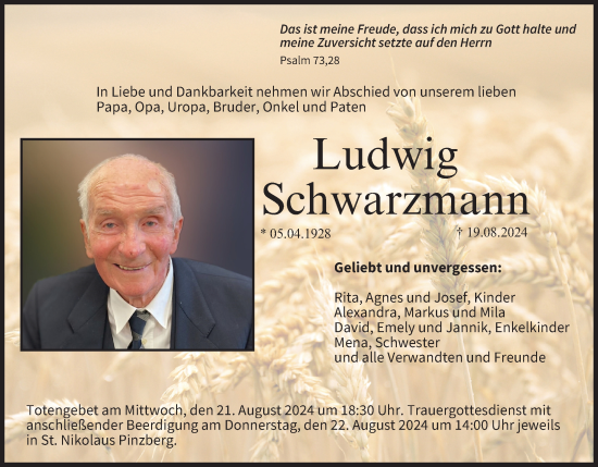 Anzeige von Ludwig Schwarzmann von MGO