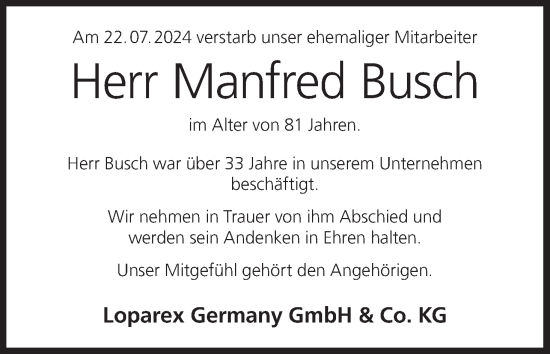 Anzeige von Manfred Busch von MGO