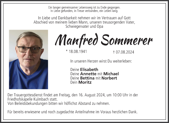 Anzeige von Manfred Sommerer von MGO