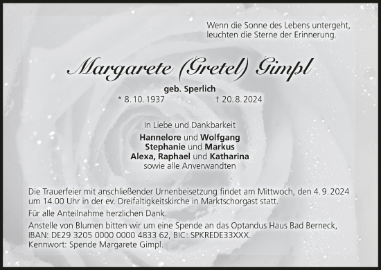 Anzeige von Margarete Gimpl von MGO