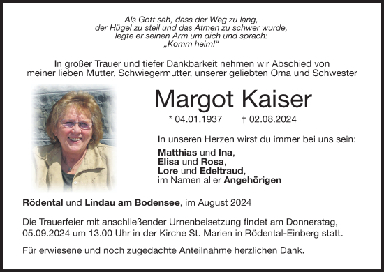 Anzeige von Margot Kaiser von MGO