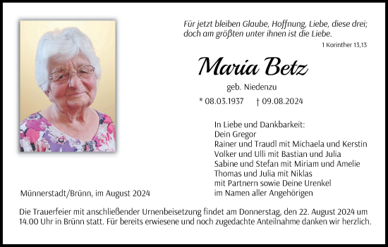 Anzeige von Maria Betz von MGO