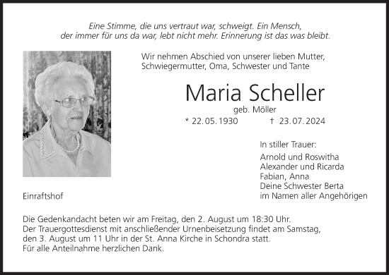 Anzeige von Maria Scheller von MGO