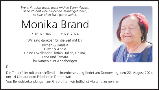 Anzeige von Monika Brand von MGO