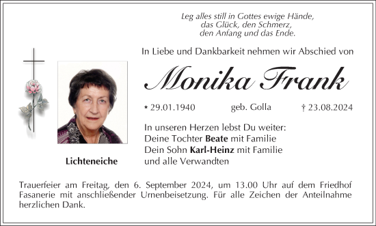 Anzeige von Monika Frank von MGO