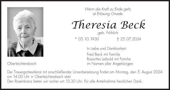 Anzeige von Theresia Beck von MGO