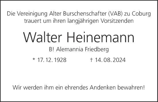 Anzeige von Walter Heinemann von MGO