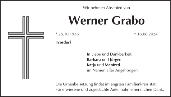 Anzeige von Werner Grabo von MGO