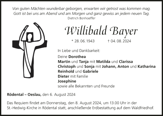 Anzeige von Willibald Bayer von MGO
