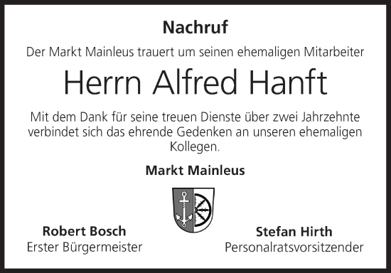 Anzeige von Alfred Hanft von MGO
