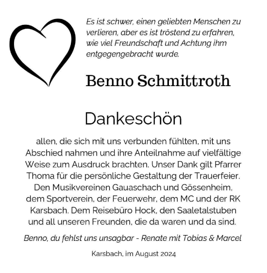 Anzeige von Benno Schmittroth von MGO