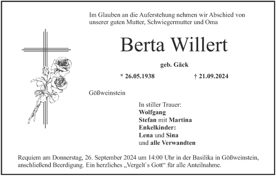 Anzeige von Berta Willert von MGO