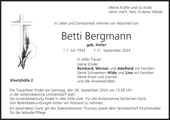 Anzeige von Betti Bergmann von MGO