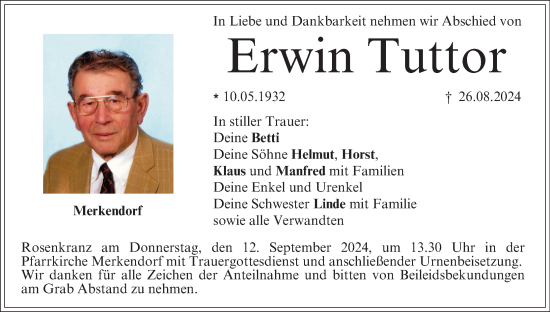 Anzeige von Erwin Tuttor von MGO