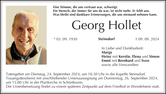 Anzeige von Georg Hollet von MGO