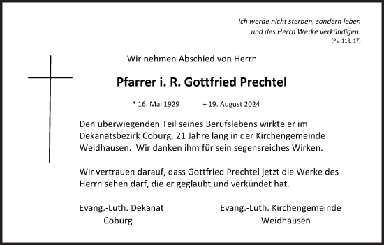 Anzeige von Gottfried Prechtel von MGO