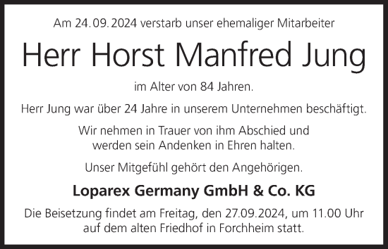 Anzeige von Horst Manfred Jung von MGO