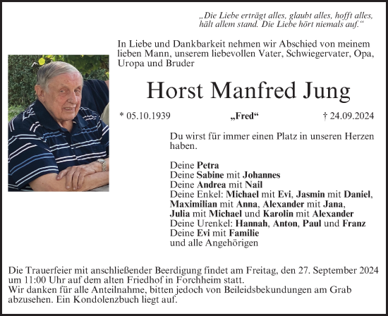 Anzeige von Horst Manfred Jung von MGO