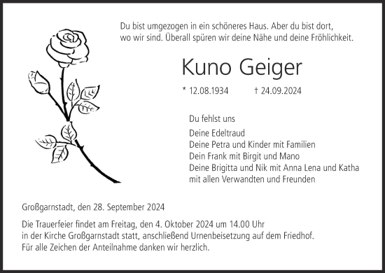Anzeige von Kuno Geiger von MGO