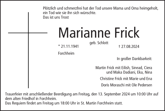Anzeige von Marianne Frick von MGO