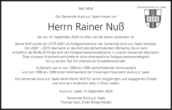 Anzeige von Rainer Nuß von MGO