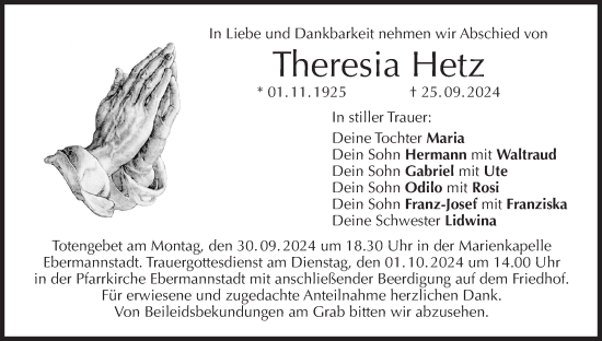 Anzeige von Theresia Hetz von MGO
